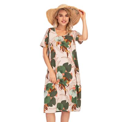 China New Lotus Leaf Print Lightweight Breathable Vacation Summer Shirt Women's Dresses Breathable for sale