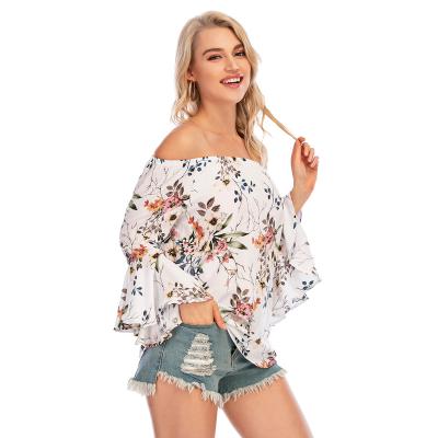 China Breathable Soft Collar Summer Style One Line Long Sleeve Printing T Shirts Chiffon Shirt for sale