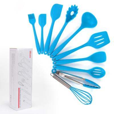 China Sustainable 10 Pieces Blue Silicone Kitchenware Set Heat To Resist Cooking Kitchen Gadgets Tool Kits for sale