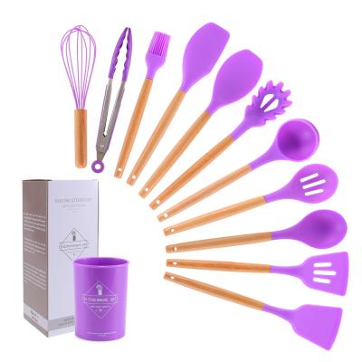 China Sustainable 12 Pcs Silicone Kitchen Utensil Set Cooking Tools Heat Resistant Wooden Nonstick Cookware for sale