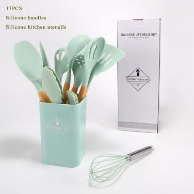 China 100% Sustainable Silicone Cooking Tool Kit Silicone 13PCS Silicone Free Handle Eco-Friendly Utensils BPA Free for sale