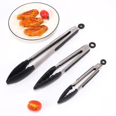 China 2021 Viable Hot Selling Silicone Rubber Food Tongs Stainless Steel Kitchen BBQ Tongs Cooking Serving Tongs Set of 3 for sale