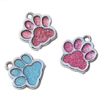 China Wholesale High Quality Inlay Pet Dog CatPaw Cute Multicolor Bling Footprint Viable Metal Pendant Make Pet Jewelry Accessory for sale