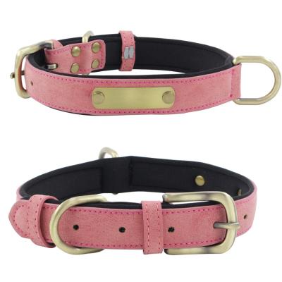 China Customized Sustainable Logo Marking Dog Collar Whip Leather Adjustable Durable Pet Collars For Dogs for sale