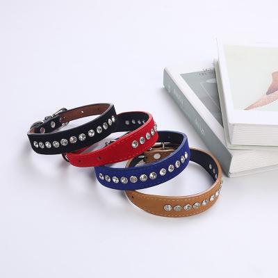 China Factory Price Viable Leather Dog Collar Diamante Diamond One Row Crystal Rhinestone Pet Collar for sale