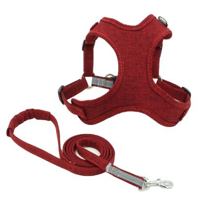 China Hot Selling DETACHED Multi Color Retractable Breathable Reversible No Pull Cotton Dog Harness and Leash Set for sale