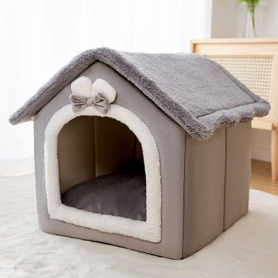 China Deep Sleep Cat House Indoor Warm Cozy Pet Kennel Tent Chihuahua Cat Nest Cushion Removable Pet Viable Collapsible Products Basket for sale