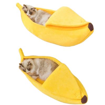 China Low Price Manufacture Portable Sofa Pet House Banana Cat Dog Bed Plush Puppy Bed Cushion Viable Soft Breathable Basket for sale