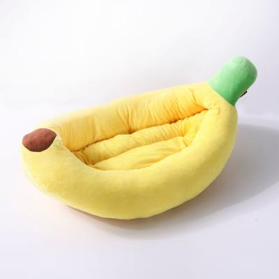 China Viable Wholesale Soft Plush Pet Bed Cushion Large Hot Banana Cat Dog Bed for sale