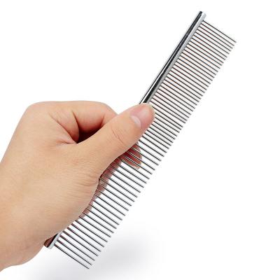 China Sustainable Dog Comb For Dogs And Cats Grooming Tool Dog Grooming Comb With Stainless Steel Silver Double Sided Comb for sale