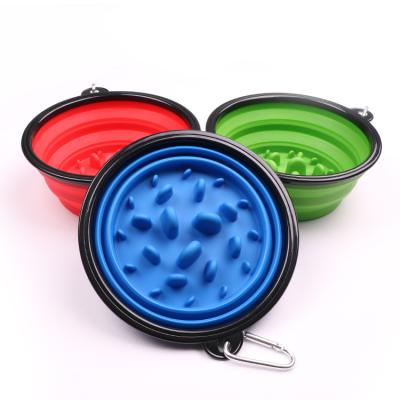 China New Anti-chokin Automatic Dog Bowl Feeding Bowls For Outdoor Portable ABS Slow Fold Strip Pet Driver Dog Travel Bowl for sale