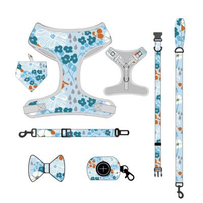 China Custom OEM/ODM Personalized Pet Accessories Print Reflective Reversible Padded Polyester Pattern Quick Release Dog Harness Set for sale