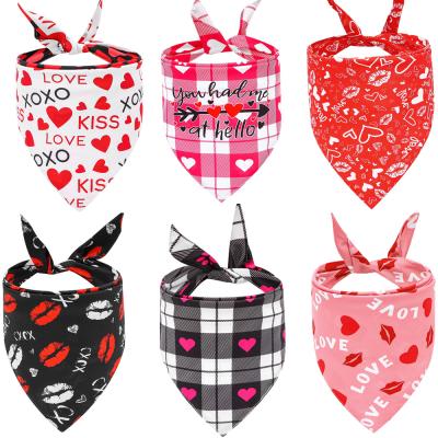 China Wholesale Viable Cotton Love Style Valentine's Day Pet Scarf Dog Saliva Towel Love Triangle Scarf Dog Bandana for sale