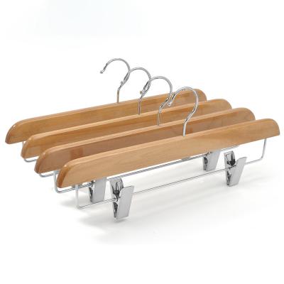 China Hot Sale Eco-friendly Material Wooden Skirt Bottom Hangers With Clips For Wooden Pants Hanger for sale