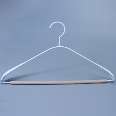 China With round bar white wire combination metal-wooden hangers for bedroom / hotel dresses shops for sale