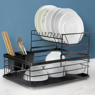 China Traditional Dish Rack 2 Tiers Sink Accessory Drain Kitchen Storage Rack Rack Dish Bowl Holder for sale