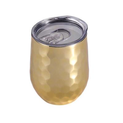 China Hot Selling Sustainable 12 Ounce Stainless Steel Hammered Wine Tumblers Double Wall Electro Plating Shiny Wine Glasses for sale