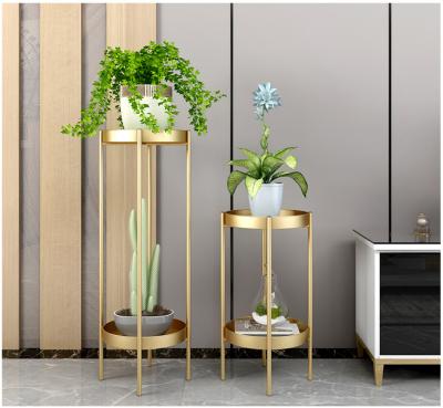 China Nordic Modern Luxury Gold Estante Flower Stand Modern Two-Layers Flower Display Stand Decoration Flower Slot for sale