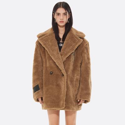 China Winter Teddy Women Long Coat Wool Anti-wrinkle designs knitted solid color wool coat fabric ladies wool long coat for women for sale