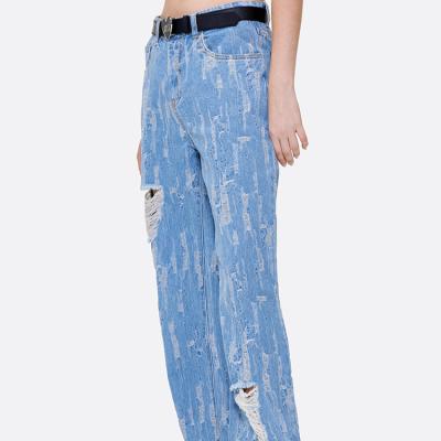 China QUICK DRY Women's Custom Logo High Quality 100% Cotton Denim Pants Straight Washed Fit Wide Leg High Waist Loose Plus Size Women's Jeans for sale