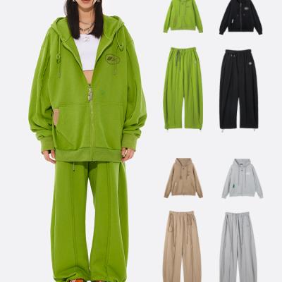 China Solid Color Two-Piece Hooded Sweatshirt Solid Color Long-sleeved Sweat Absorption Casual Viable Overall Sports Suits Women's Spring And Autumn for sale