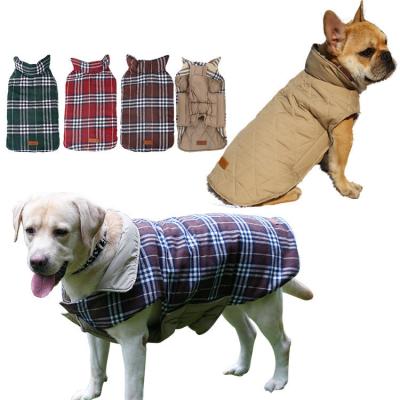 China Autumn And Winter Dog Clothes Plaid Jacket Stocked Vest, Winter Thick Warm Coat High Collar Windproof for sale