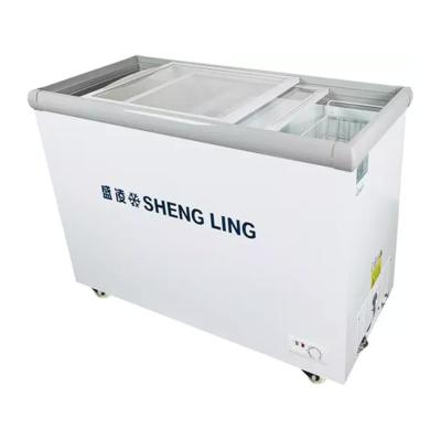 China Commercial Restaurant Supermarket Single Temperature Glass Dual Door Commercial Deep Chest Freezer for sale