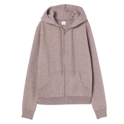 China Anti Wrinkle Women Metal Zipper Up Hooded Sweatshirt Heather Purple Kangaroo Pocket Ribbed Thick Cotton Hem Regular Fit Hoodie for sale