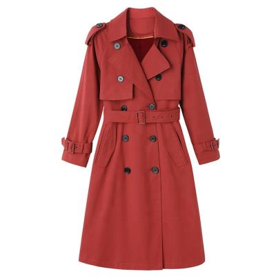 China High Quality Rated Anti-Shrink Button Rated Cross Waist Belt Tops Elegant Women's Long Ditch Coat With Buckles for sale