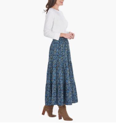 China Custom Made 100% Cotton Breathable Reversible Boho Midi Skirt Broomstick Skirt Soft Elastic Drawstring Waistband Women Long for sale