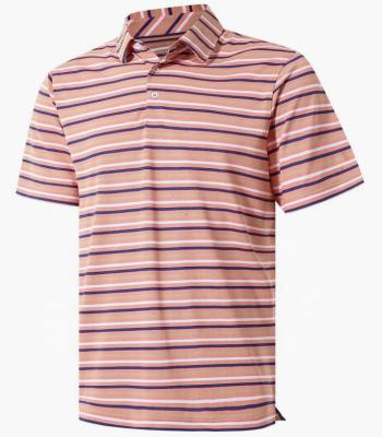 China Custom Men's Golf Shirts Pique Striped Anti-Wrinkle Polo Shirts Casual Lightweight Quick Dry Striped Short Sleeve For Men for sale