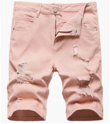 China Custom Made Anti-Wrinkle Mens Summer Casual Ripped Distressed Slim Fit Knee Length Washed Jeans Shorts for sale