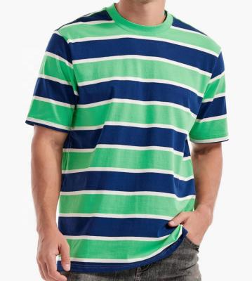 China Light Custom Brand Fabric Anti-wrinkle Soft Stretch Men's Fashion Loose Fit Crewneck Stripe T-shirt for sale