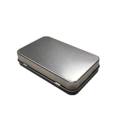 China Recyclable Rectangular Tins Plain Hinged Metal Packing Crate Matte Black Tin Container Metal Tins Box for sale