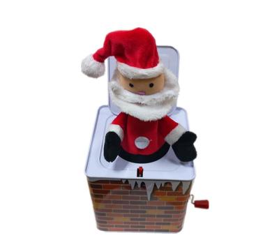 China Eco-friendly Hot Sale Private Label Christmas Santa Claus Tin Music Box With Hand Crank Metal Box Lights Outside for sale