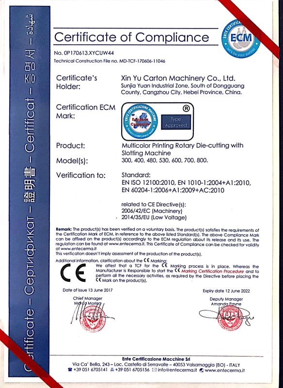 CE - Dongguang Xinyu Carton Machinery Co., Ltd.