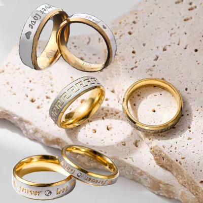 China Romantic European and American Pattern Diamond Titanium Steel Wedding Engagement Ring Set of Great Wall of Stainless Steel Couple Rings for sale