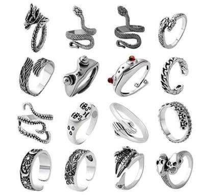 China European and American punk Hiphop new hip hop octopus snake frog ring opening men's and women's retro ring sets for sale