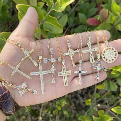 China Jewelry 2022 Hip Hop Cross Necklace Personality Hip Hop Trend Pendants New Cubic Zirconia 18K Gold Inlaid Gold for sale