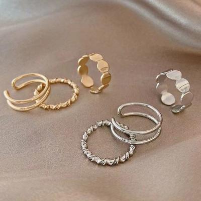 China 2021 New Fashion TRENDY Sequin Twist Open Ring Adjustable Copper Plated Real Gold Women's Three Piece Set Ring for sale