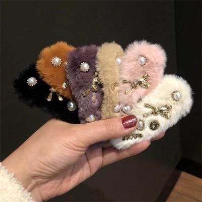 China Professional Wholesale Popular Supplier Chinese Fashion Lovely Rabbit Plush Alloy Pearl Girls Hairpin for sale