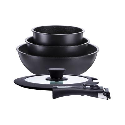 China Viable Cookware 6PCS Nonstick Set with Gap Detachable Pan Handle Stockpot Stainless Steel Glass Lid for sale