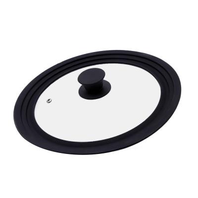 China Viable Universal Silicone Lid Glass Covers for Pots and Pans, Tempered Glass Food Safe Silicone Rubber Rim, Steam Vent, Black for sale