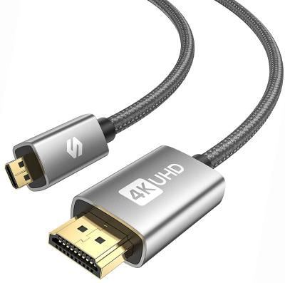 China Monitor Nylon Braided, Gold Plated Micro HDMI to HDMI Cable 6.6 Ft/2M Supports 4K@60Hz HDR, Ethernet, ARC, 18Gbps for Live Streaming for sale