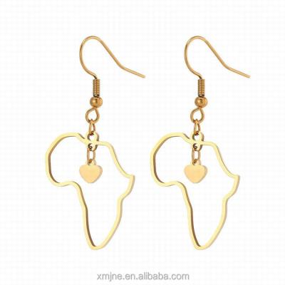 China TRENDY Africa Map Earrings European and American Fashion Cavity Gold Stainless Steel Heart Shaped Earrings for sale