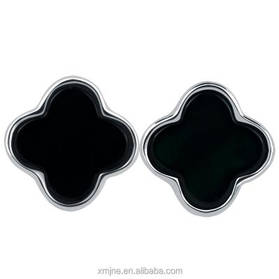 China CLASSIC S925 Ink Emerald A Silver Inlaid Goods Natural Jadeite Ink Jade Fashion Women's High-End Earrings Four-Leaf Clover Earrings Jade for sale