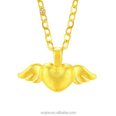 China Valentine's Day 3D 999 Pure Gold Angel Wings Heart Necklace Female Gold Hard Pendant CLASSIC for sale