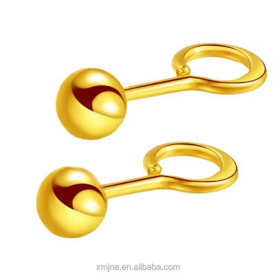 China Simple Women's 999 Gold Stud Earrings CLASSIC Pure Shiny Ball Small 3D Gold Hard Earrings Pendant For Girlfriend for sale