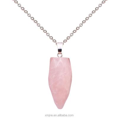 China Crystal Rough Stone Pendant Drop CLASSIC Shaped Natural Pink Crystal Face Diy Necklace Accessories Natural Stone Pendant for sale