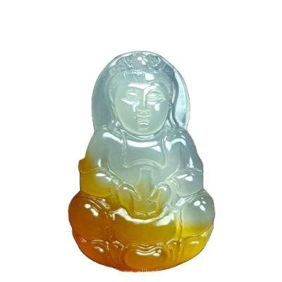 China Vintage Chalcedony Agate Chalcedony Guanyin Necklace Brazilian Jade Pendant Jewelry Simple Yellow and White Ice Pendant Guanyin Necklace for sale